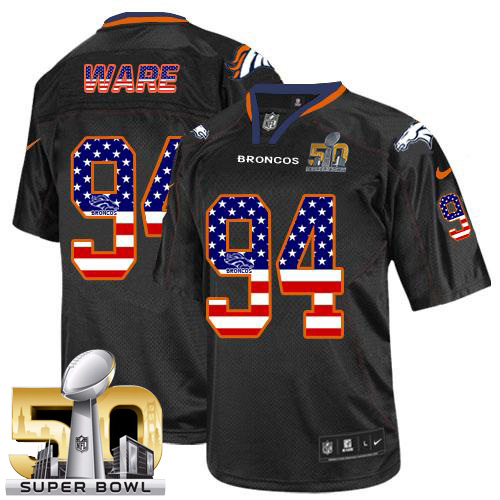 Men's Limited DeMarcus Ware Super Bowl L Nike Jersey Black - #94 USA Flag Fashion NFL Denver Broncos